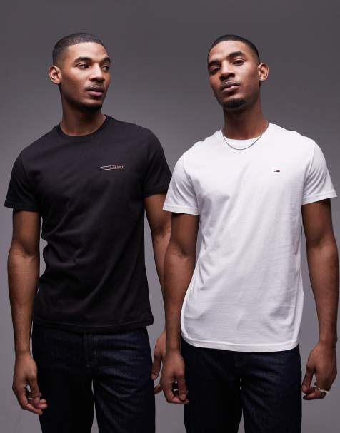 Tommy Jeans – 2er-Pack T-Shirts in Schwarz/Wollweiß mit Logo und schmalem Schnitt - view 1