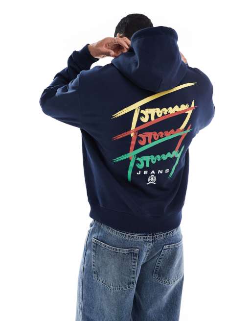 Tommy Jeans 3 color signature hoodie in Navy Blue