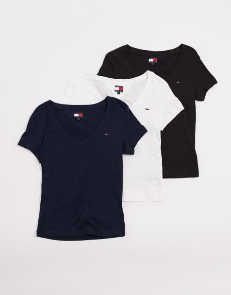 Tommy Jeans 3 pack v-neck t-shirts in black/navy/white