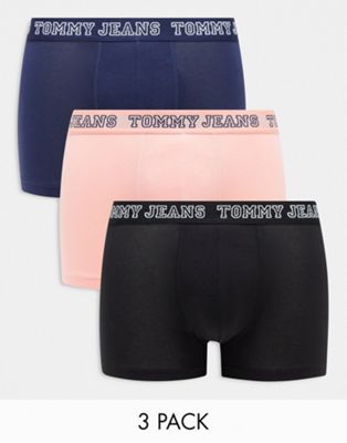 Tommy Jeans 3 pack varsity trunks in blue/ pink/ black