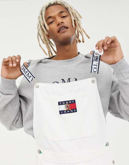 Tommy Jeans 6.0 Limited Capsule carpenter dungarees with crest flag logo in white