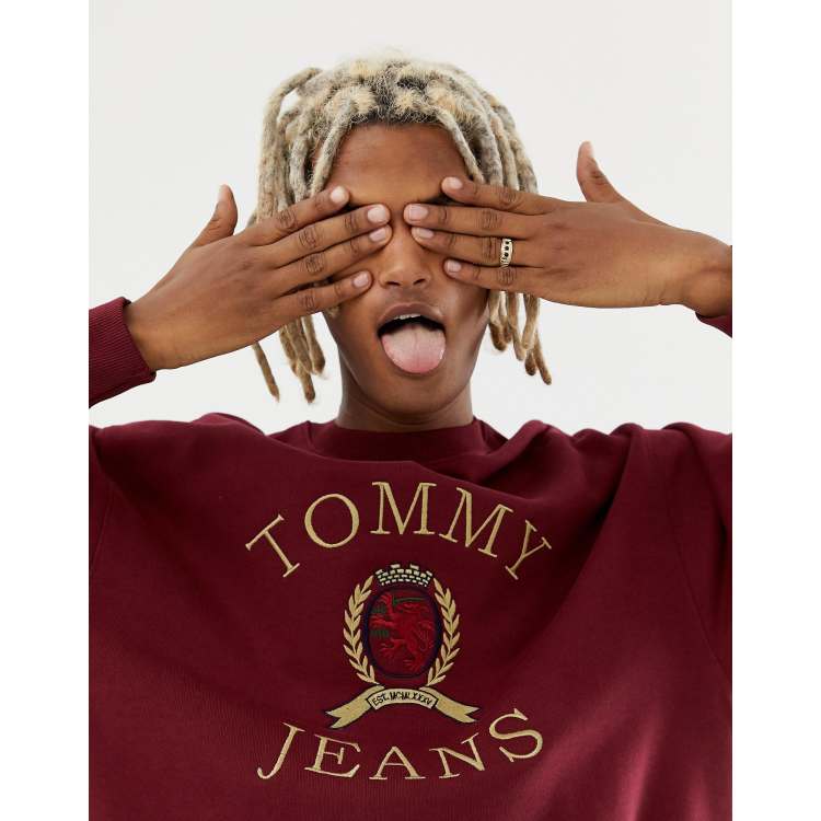 Tommy jeans 6.0 limited capsule crew neck sweatshirt with crest 2025 logo in navy