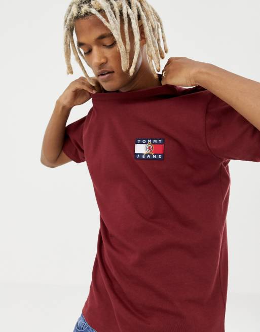 Tommy Jeans 6.0 limited capsule crew neck t shirt with back print crest flag in burgundy