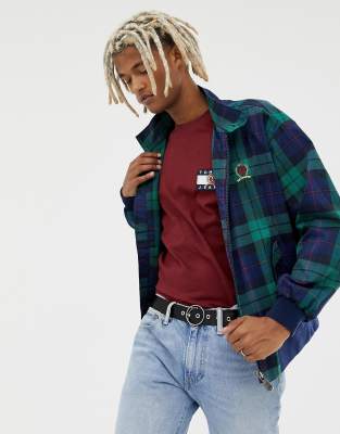 tommy jeans plaid crest logo hoodie