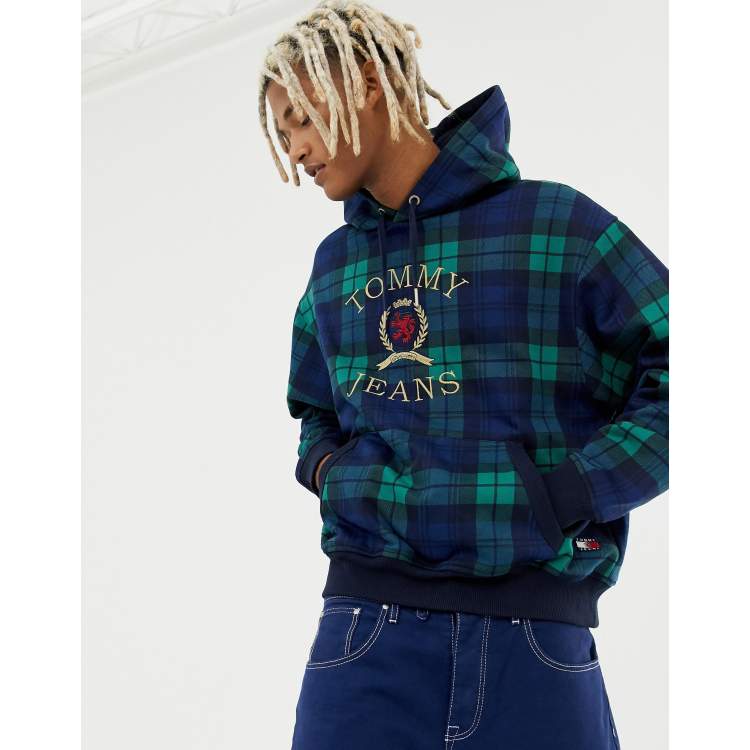 Tommy jeans plaid crest hot sale hoodie