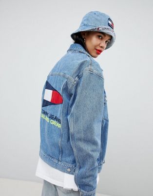 tommy hilfiger denim jacket womens with logo on the back