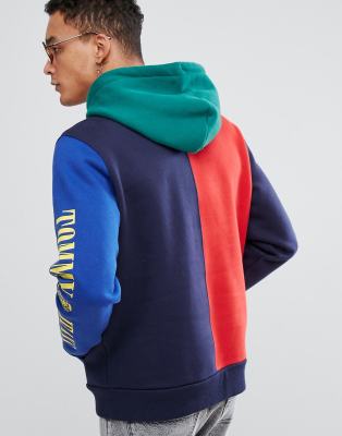 tommy jeans navy fleece colour block hoodie