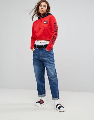 tommy jeans 90s capsule contrast crop hoodie