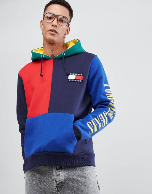 Tommy Jeans - 90's Capsule - Hoodie color block - Bleu marine/rouge/vert |  ASOS