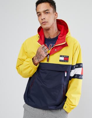 Tommy Jeans 90's Capsule Overhead Jacket Color Block in Navy/Yellow