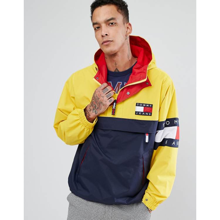 Tommy Jeans 90's Capsule Overhead Jacket Color Block in Navy/Yellow