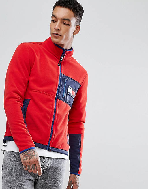 degree acid Farewell Tommy Jeans 90's Capsule Polar Fleece Jacket in Red | ASOS