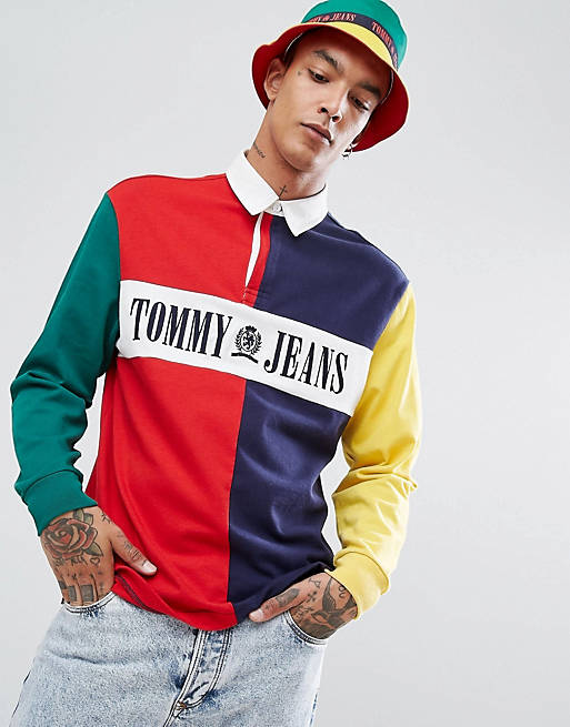 Opheldering Matrix distillatie Tommy Jeans 90's Capsule Rugby Polo Long Sleeve Color Block in Navy/Red |  ASOS