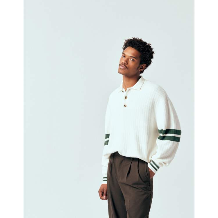 Tommy Jeans 90s knit long sleeve polo shirt in cream | ASOS