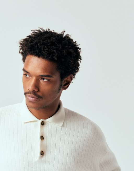 Tommy Jeans 90s knit long sleeve polo shirt in cream, 4 of 5