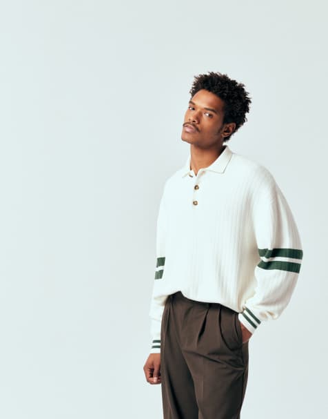 Tommy Jeans 90s knitted long sleeve polo shirt in cream