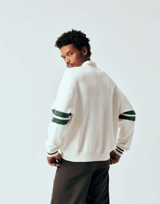Tommy Jeans 90s knitted long sleeve polo shirt in cream, 3 of 5