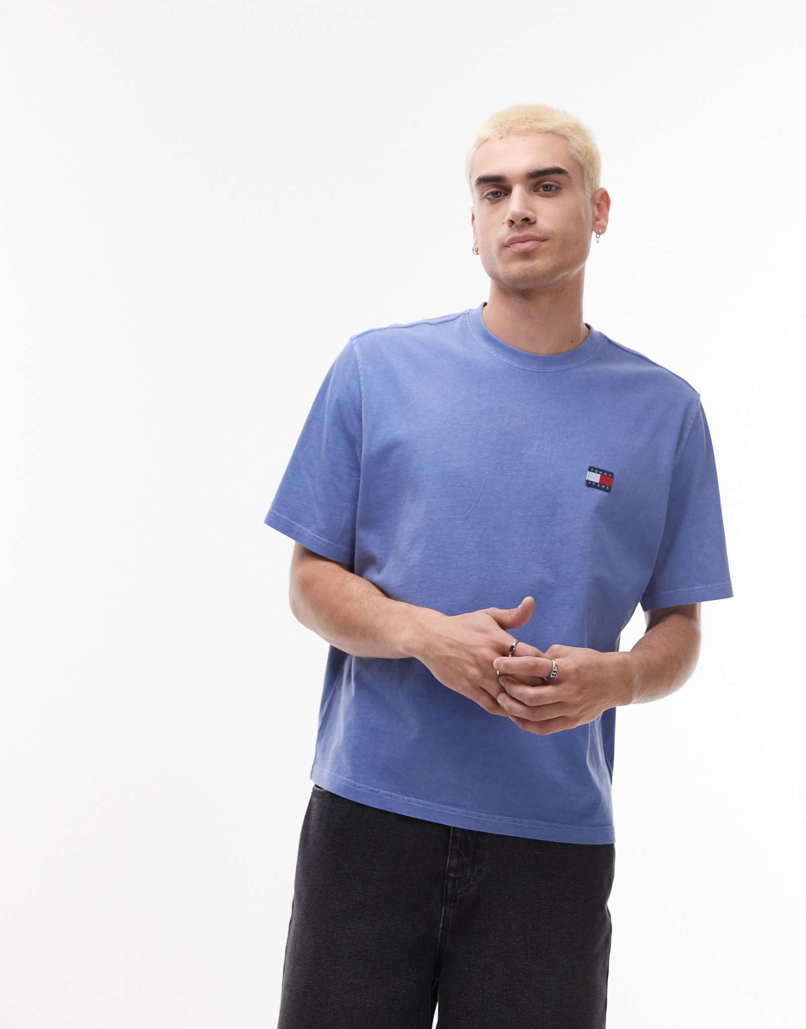 Футболка оверсайз Tommy Jeans 90-х годов, застиранная синяя