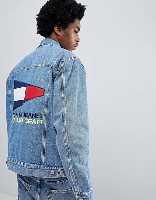 Tommy Jeans 90s Sailing Capsule denim jacket with back flag logo in mid wash