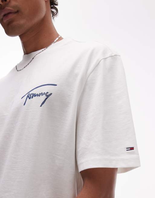 【 】Jeans signature central logo Tシャツ ♪ Tommy Jeans 90s signature T-shirt in white | ASOS