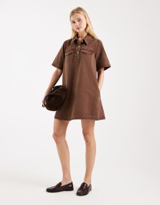 Tommy Jeans a-line mini dress in brown chicory roast 22590₽