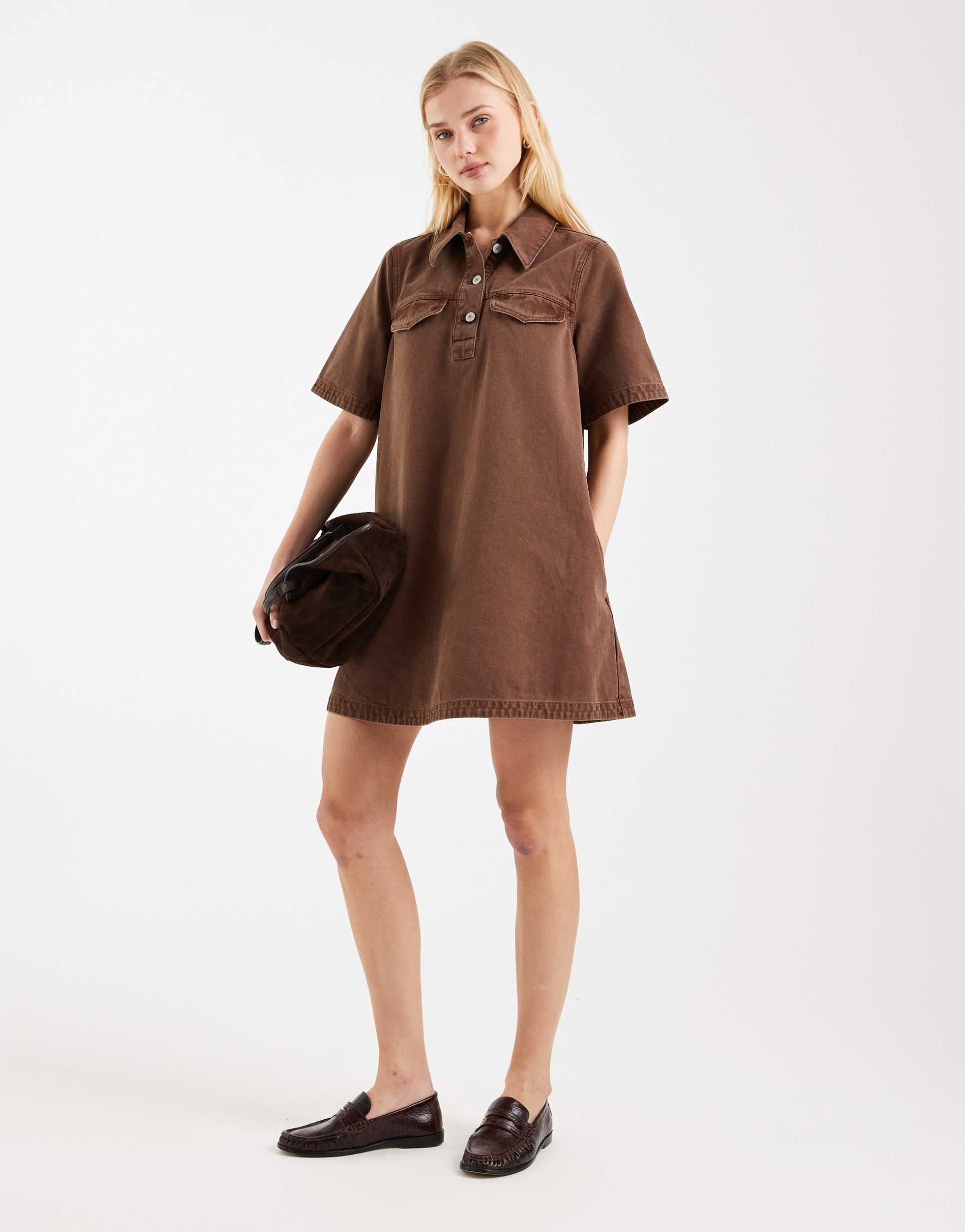 tommy jeans a-line mini dress in brown