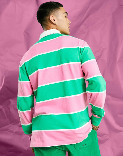 Tommy Jeans - Acid Capsule - Maglia da rugby a righe rosa e verdi in cotone , 3 di 4