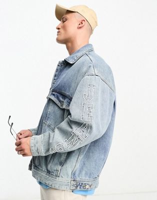 Tommy Jeans Aiden Oversized Denim Jacket In Mid Wash-blue | ModeSens