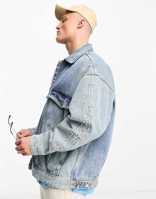 ASOS Oversized Denim Jacket In Teal in Green for Men