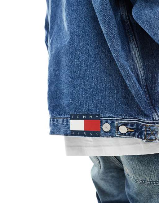Tommy Jeans Aiden oversized zip denim jacket in mid wash blue | ASOS