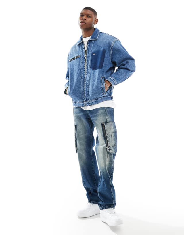 Tommy Jeans Aiden oversized zip denim jacket in mid wash blue | ASOS