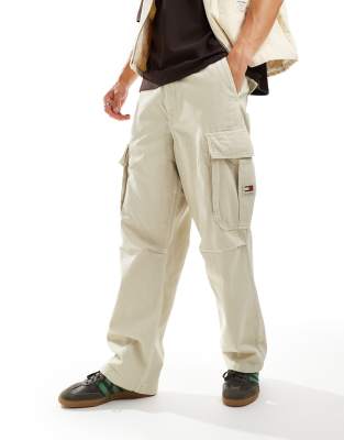 Tommy Jeans - Aiden - Pantalon cargo baggy - Taupe-Blanc