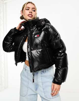 Tommy Jeans Alaska cropped puffer jacket in black