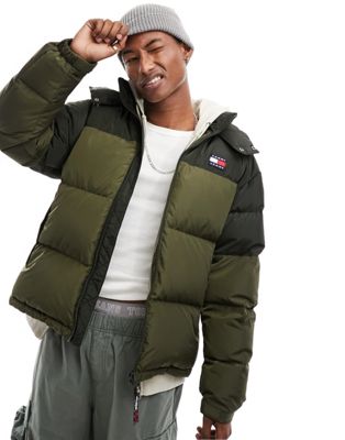 Tommy Jeans Alaska colourblock puffer jacket in olive green - ASOS Price Checker