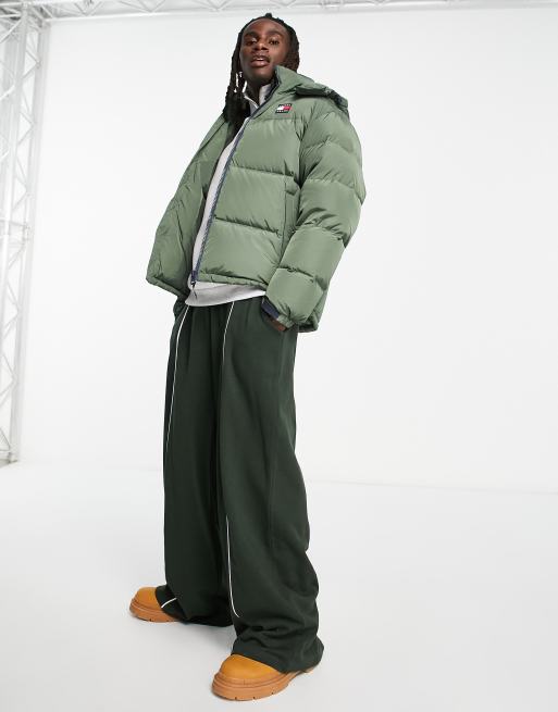 Tommy jeans down puffer shop jacket detachable hood in green