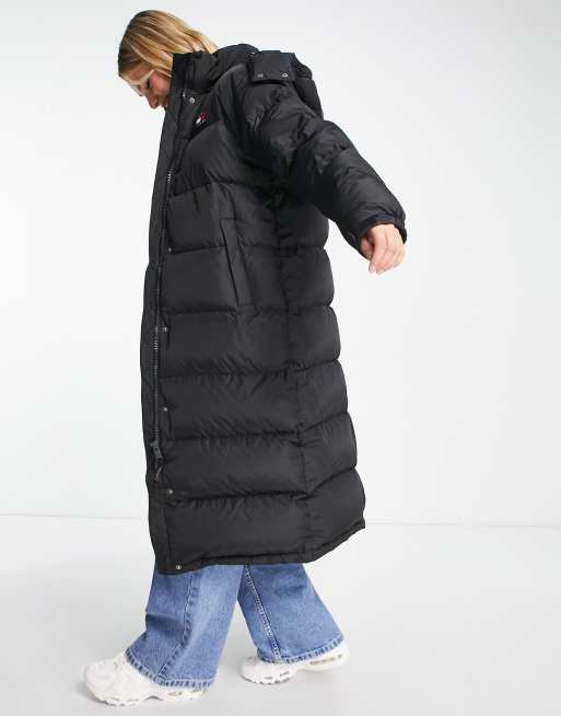 Tommy Jeans Alaska hooded long puffer down filling coat in black