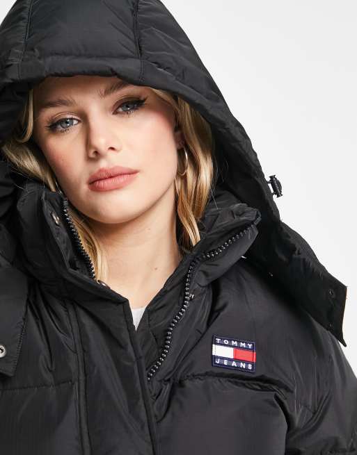 Tommy jeans long quilted hooded best sale down jacket