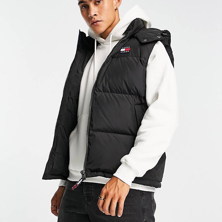 Tommy Jeans alaska hooded polyester down puffer vest in black - BLACK | ASOS