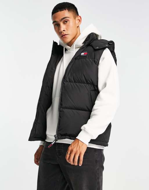 Tommy Jeans alaska hooded polyester down puffer vest in black BLACK