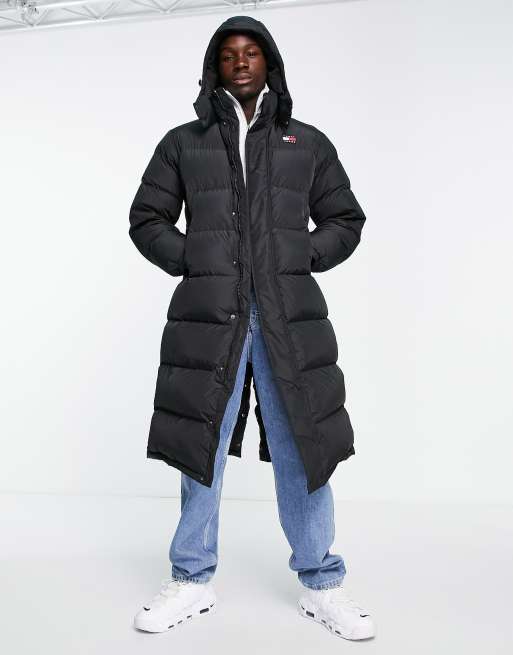Tommy Jeans Alaska maxi longline hooded puffer parka in black, 4 of 4