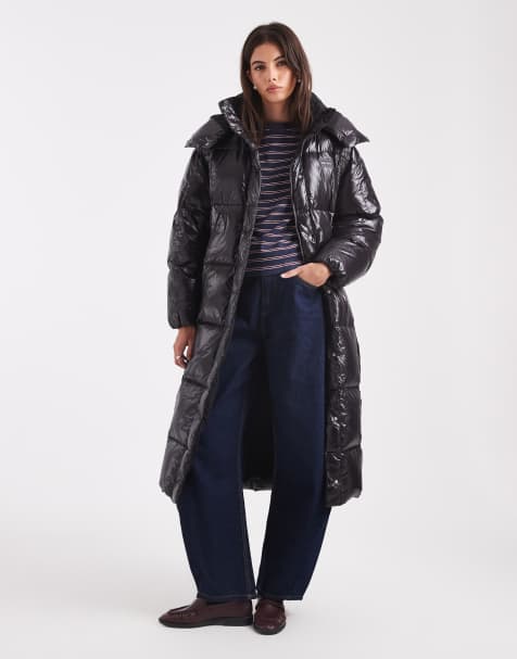 Tommy Jeans – Alaska – Maxi-Pufferjacke in glänzendem Schwarz mit Daunenfüllung und Gittersteppmuster - view 1
