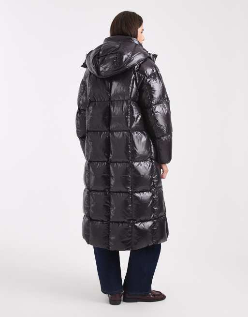 Tommy Jeans – Alaska – Maxi-Pufferjacke in glänzendem Schwarz mit Daunenfüllung und Gittersteppmuster, 3 von 4