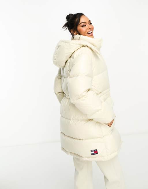 Tommy Jeans Alaska midi puffer coat in beige