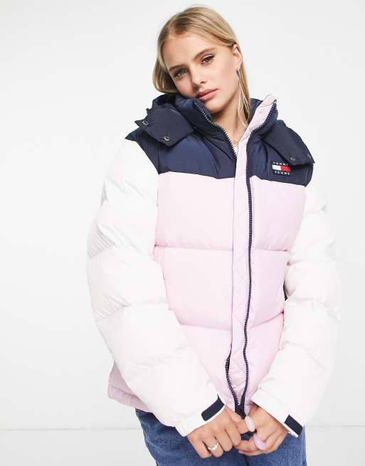 Tommy Jeans - Alaska - Piumino multicolore in poliestere con cappuccio e imbottitura in piuma 