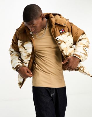 Tommy Jeans alaska puffer jacket in camo and black