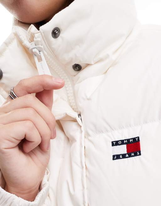 Tommy Jeans Alaska puffer with back flag in white | ASOS