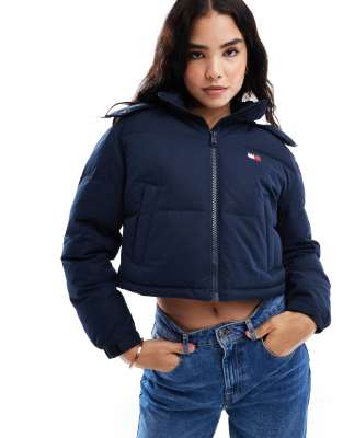 Tommy Jeans - Alaska - Pufferjacke in Marineblau mit Kunstpelzbesatz-Kapuze