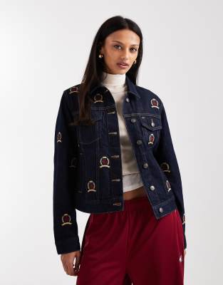 Tommy Jeans All Over Crest Denim Jacket In Blue