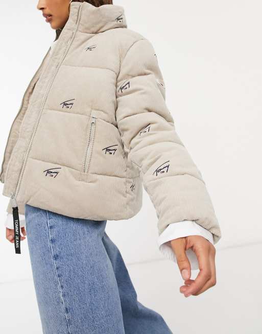 Tommy jeans cord store puffer jacket in beige