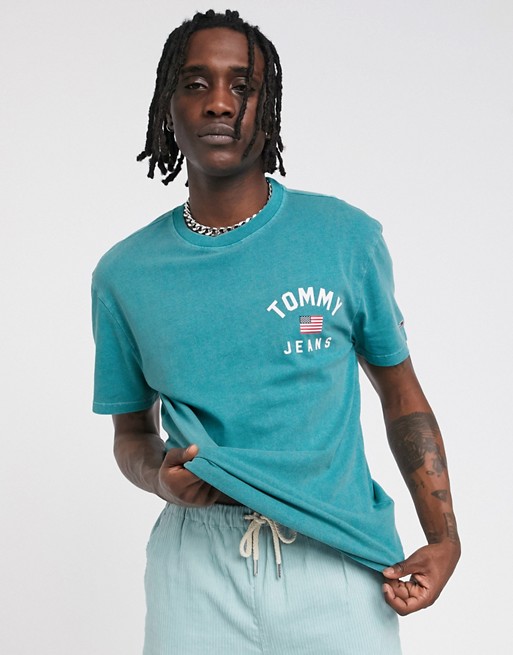 Tommy Jeans americana t-shirt in green with flag logo